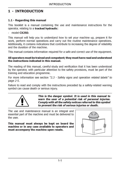 Case CX25D Mini Excavator Operator Manual 92665420