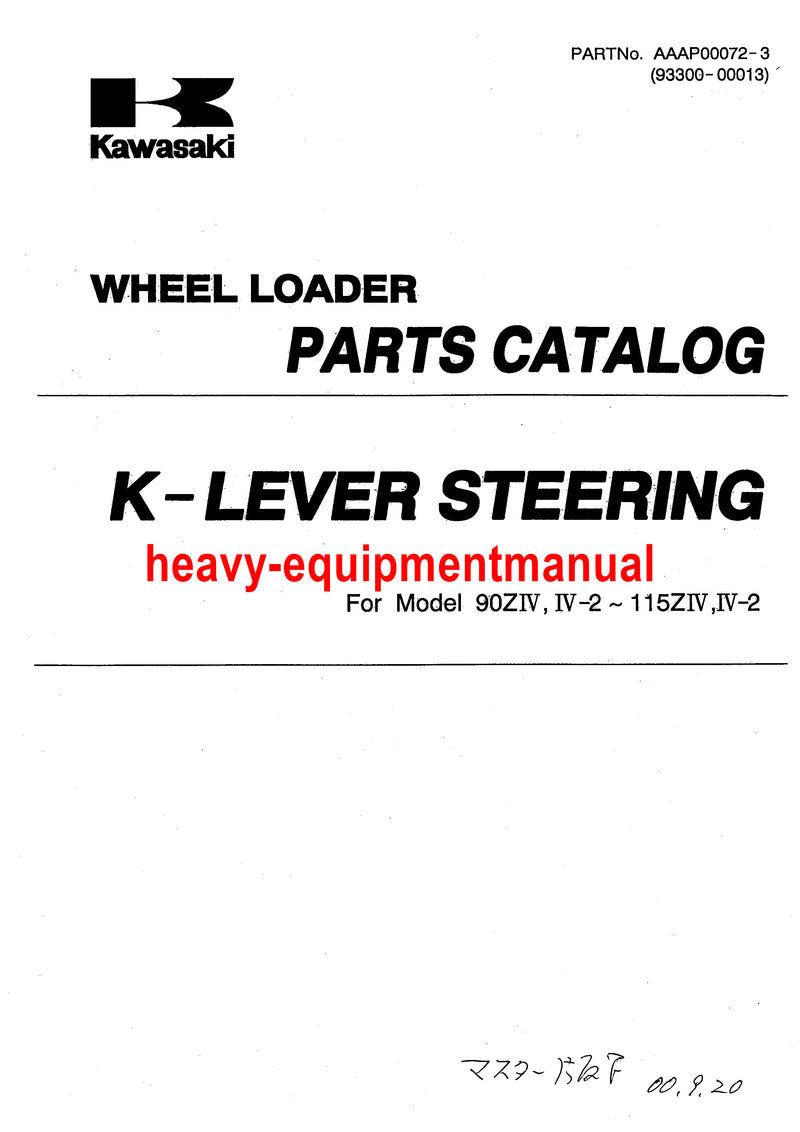 Kawasaki 115ZIV-2 Wheel Loader Parts Manual Download