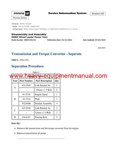 DOWNLOAD CATERPILLAR 950 GC WHEEL LOADER SERVICE REPAIR MANUAL M5T
