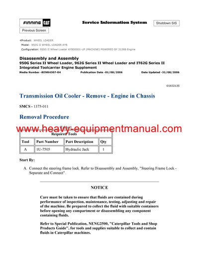 DOWNLOAD CATERPILLAR 950G II WHEEL LOADER SERVICE REPAIR MANUAL AYB