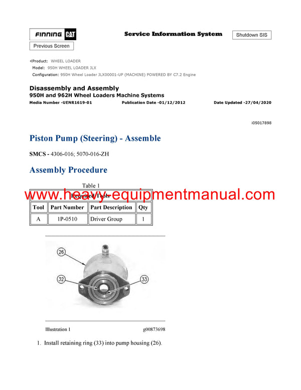 Download Caterpillar 950H WHEEL LOADER Service Repair Manual JLX