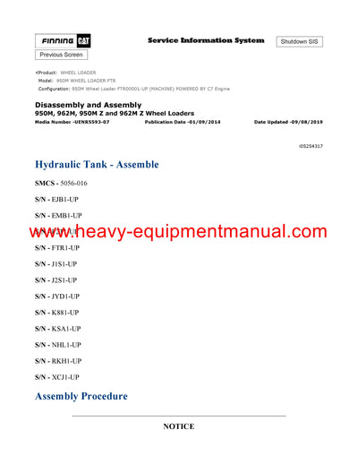 DOWNLOAD CATERPILLAR 950M WHEEL LOADER SERVICE REPAIR MANUAL FTR