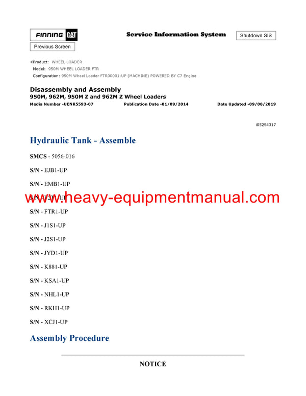 DOWNLOAD CATERPILLAR 950M WHEEL LOADER SERVICE REPAIR MANUAL FTR