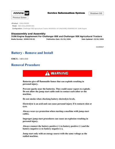 DOWNLOAD CATERPILLAR 95E CHALLENGER SERVICE REPAIR MANUAL 6KS