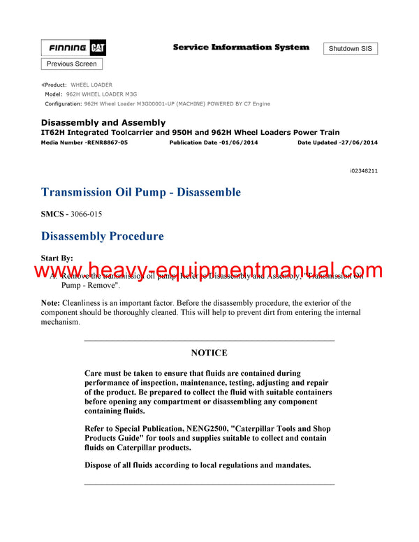 DOWNLOAD CATERPILLAR 962H WHEEL LOADER SERVICE REPAIR MANUAL M3G