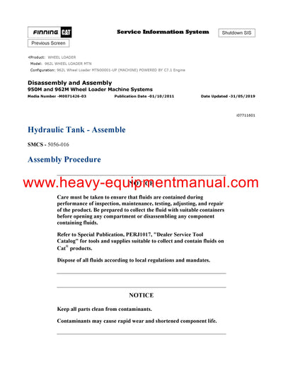 DOWNLOAD CATERPILLAR 962L WHEEL LOADER SERVICE REPAIR MANUAL MTN