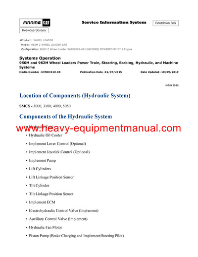 DOWNLOAD CATERPILLAR 962M Z WHEEL LOADER SERVICE REPAIR MANUAL SA8