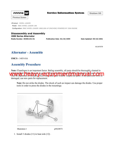 Download Caterpillar 966C WHEEL LOADER Service Repair Manual 18B
