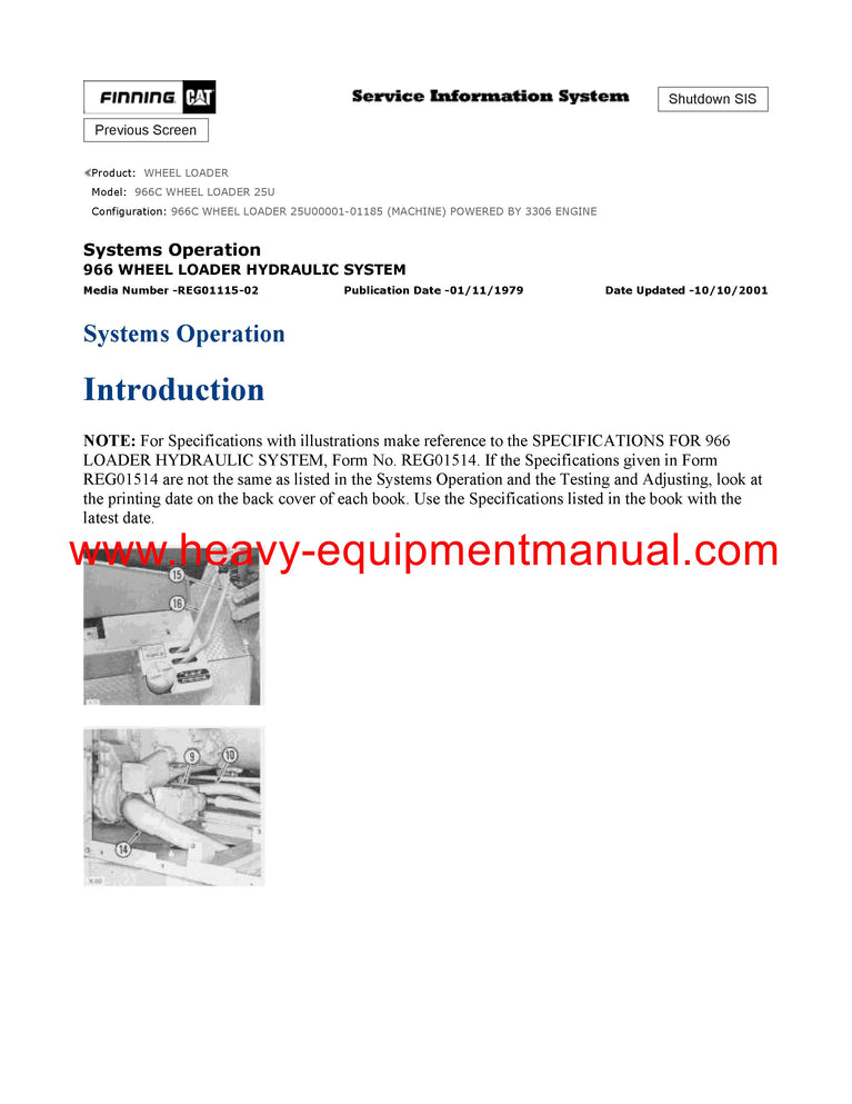 Caterpillar 966C WHEEL LOADER Full Complete Service Repair Manual 25U