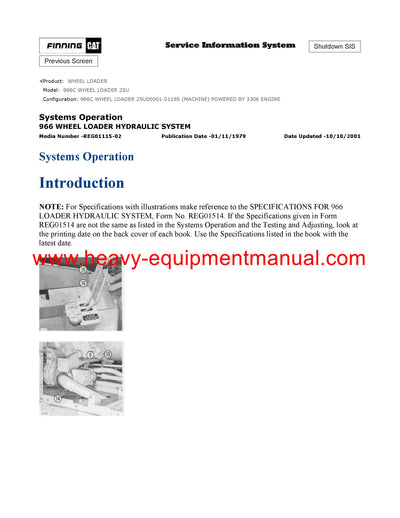 Download Caterpillar 966C WHEEL LOADER Service Repair Manual 25U