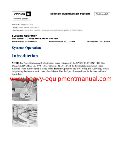 DOWNLOAD CATERPILLAR 966C WHEEL LOADER SERVICE REPAIR MANUAL 42J03566-06497
