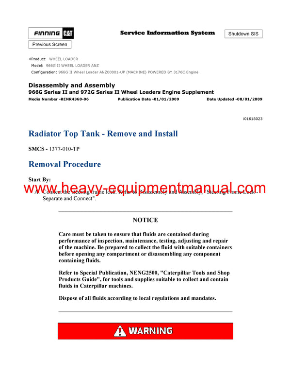 Download Caterpillar 966G II WHEEL LOADER Service Repair Manual ANZ