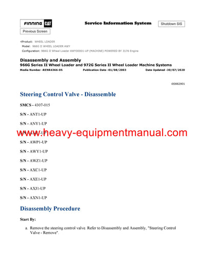 Download Caterpillar 966G II WHEEL LOADER Service Repair Manual AWY