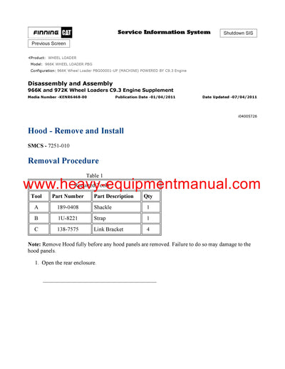 DOWNLOAD CATERPILLAR 966K WHEEL LOADER SERVICE REPAIR MANUAL PBG