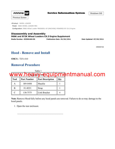 Download Caterpillar 966K WHEEL LOADER Service Repair Manual PBG