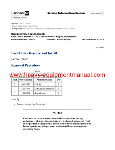 DOWNLOAD CATERPILLAR 966L WHEEL LOADER SERVICE REPAIR MANUAL FSL