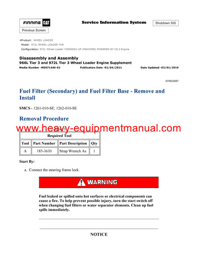 DOWNLOAD CATERPILLAR 972L WHEEL LOADER SERVICE REPAIR MANUAL YJW