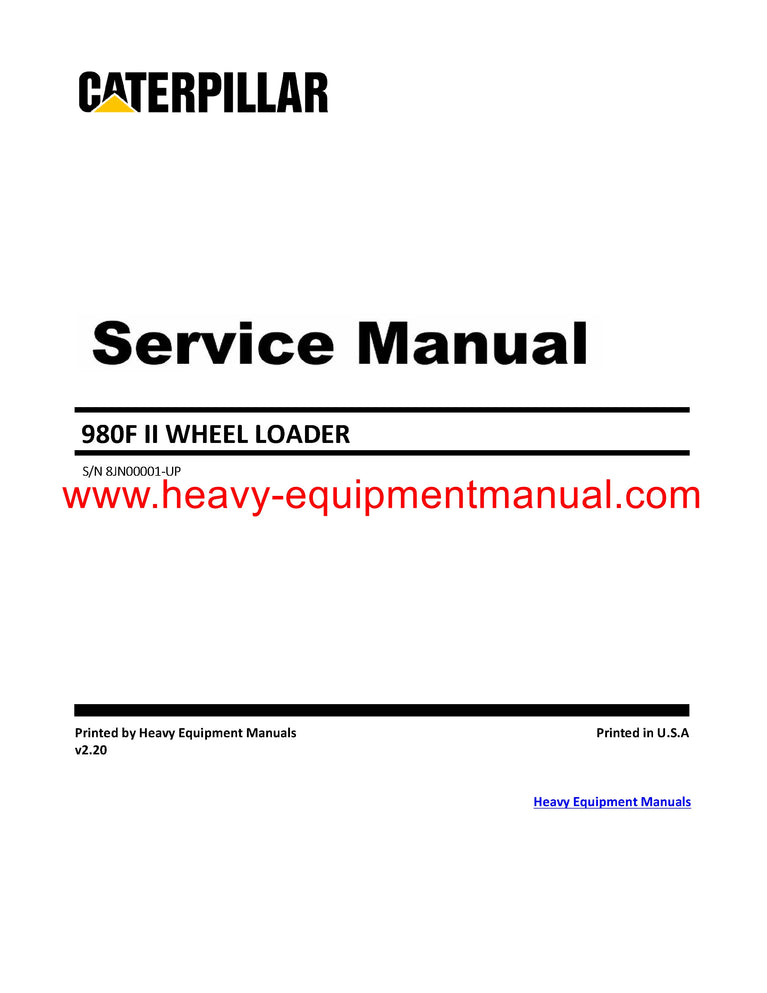 PDF Caterpillar 980F II WHEEL LOADER Service Repair Manual 8JN