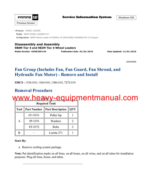 DOWNLOAD CATERPILLAR 982M WHEEL LOADER SERVICE REPAIR MANUAL K1Y