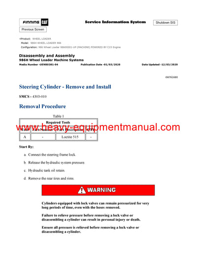DOWNLOAD CATERPILLAR 986H WHEEL LOADER SERVICE REPAIR MANUAL 986