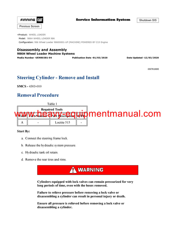 DOWNLOAD CATERPILLAR 986H WHEEL LOADER SERVICE REPAIR MANUAL 986