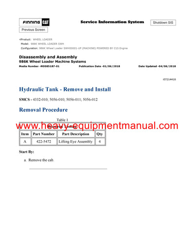 DOWNLOAD CATERPILLAR 986K WHEEL LOADER SERVICE REPAIR MANUAL SWH