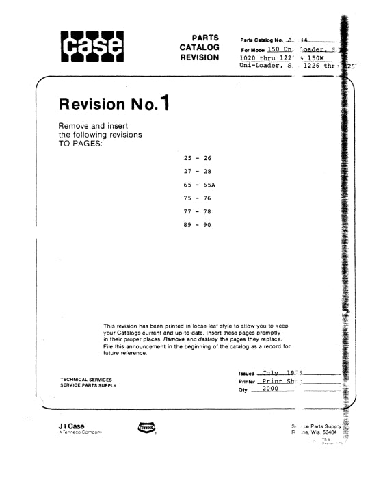 Case 150,150M Uni loader Parts Manual A1244