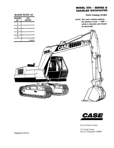 Case 880B Excavator COMPLETE Parts Manual A1382