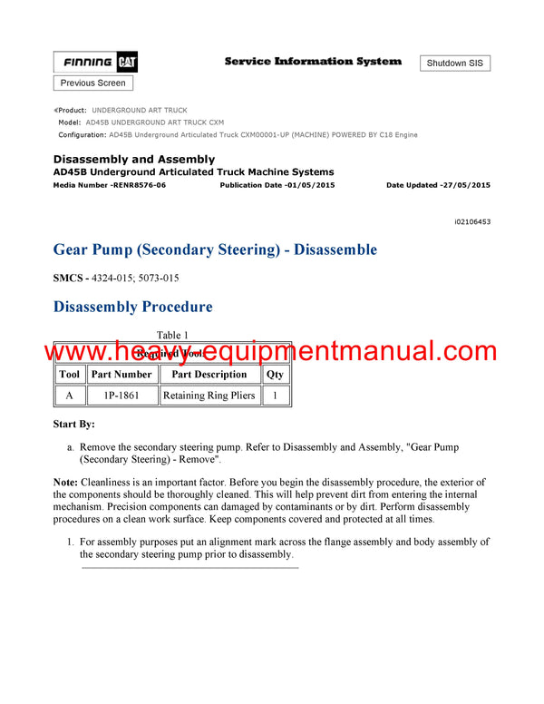 DOWNLOAD CATERPILLAR AD45B UNDERGROUND ART TRUCK SERVICE REPAIR MANUAL CXM