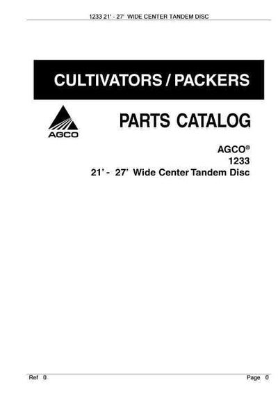 AGCO 1233 21' - 27'Wide CenterTandem Disc Parts Manual - PDF Download