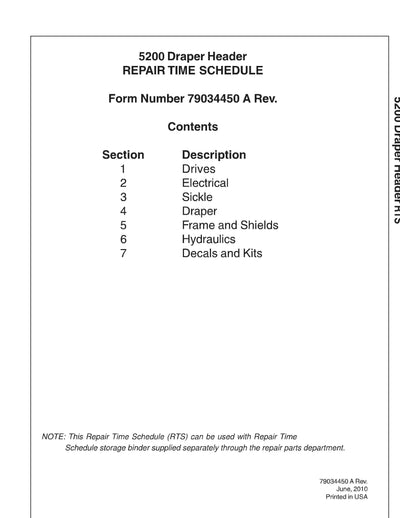 AGCO 5200 Draper Header Repair Time Schedule - PDF Download