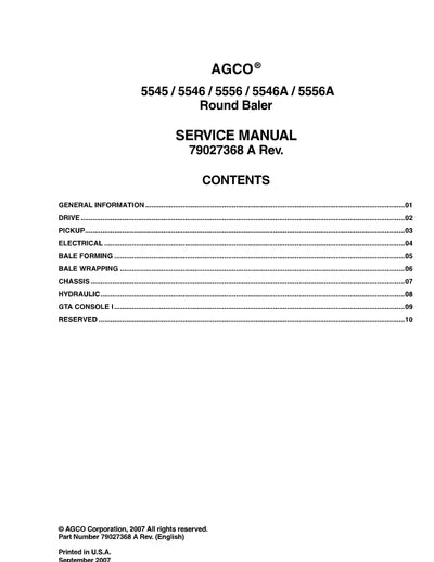AGCO 5556A Round Baler Service Manual - PDF Download