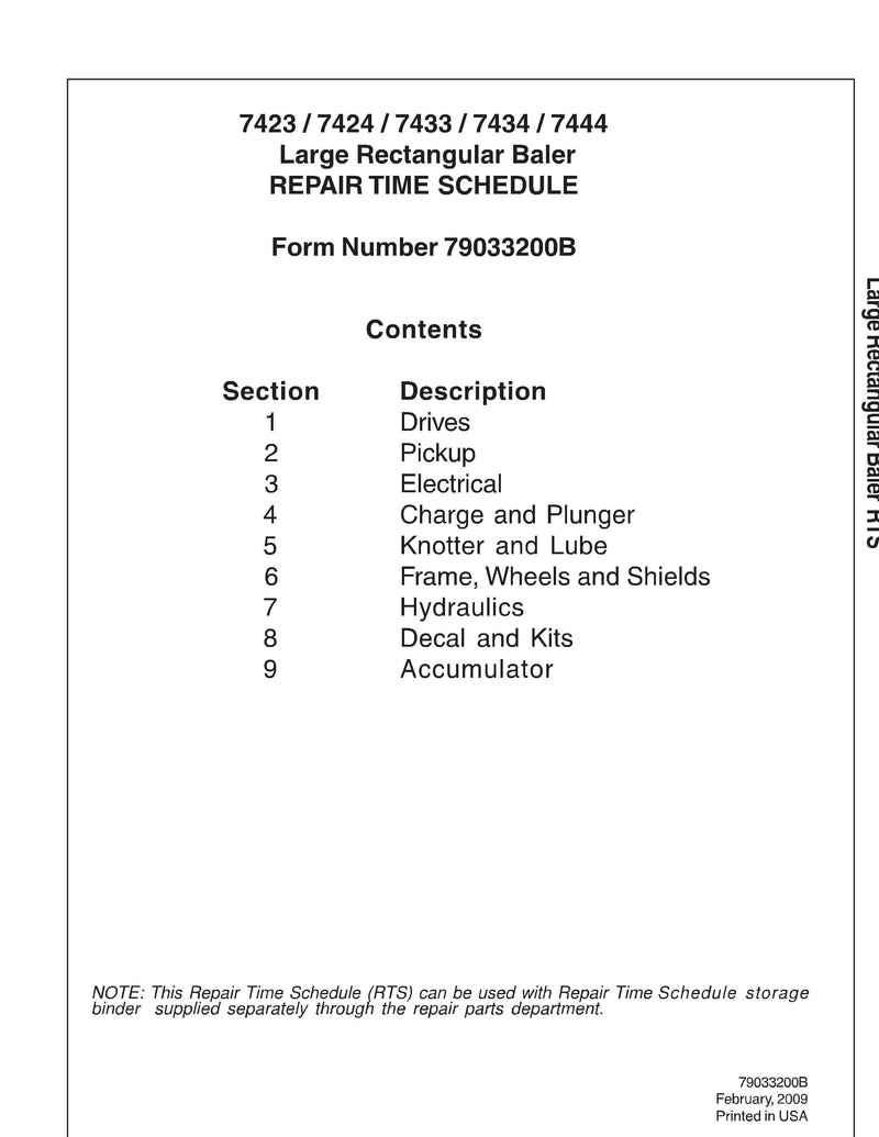 AGCO 7424 Large Rectangular Baler Repair Time Schedule - PDF Download