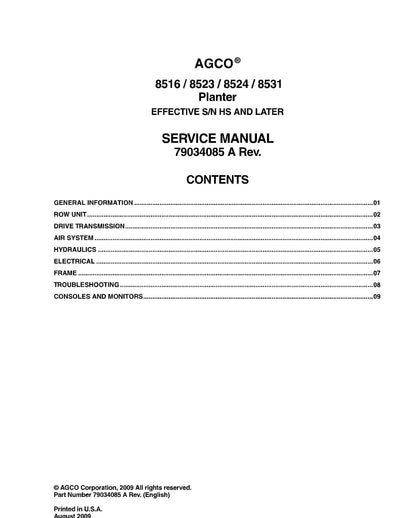 AGCO 8523 Planter Service Manual - PDF Download
