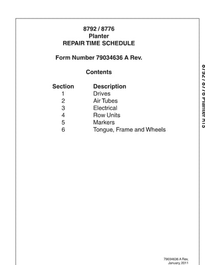 AGCO 8792 Planter Repair Time Schedule - PDF Download