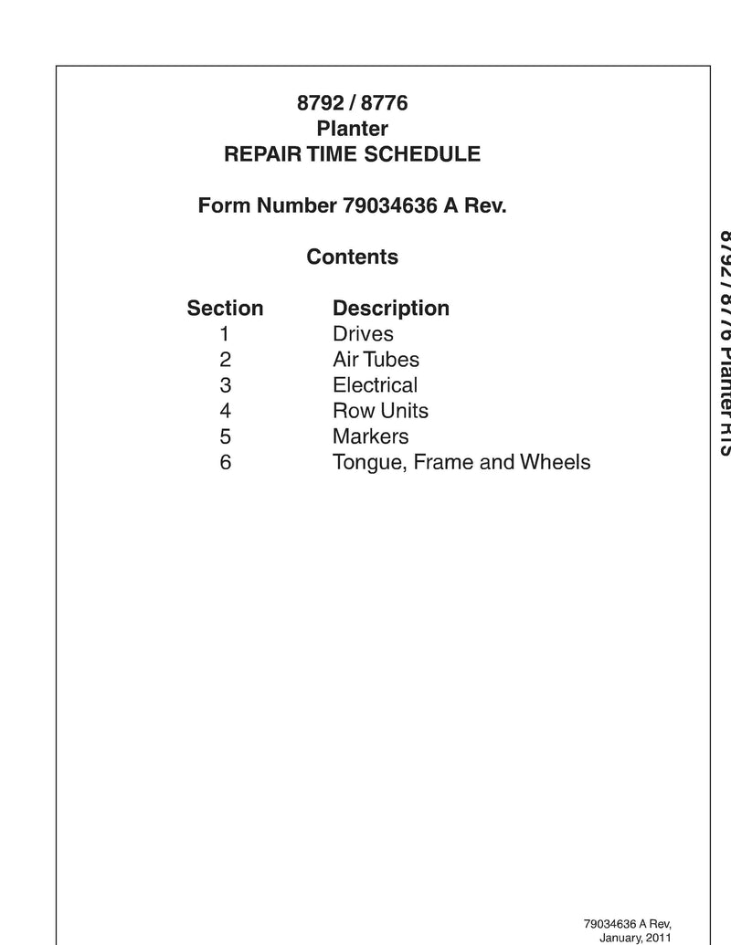 AGCO 8792 Planter Repair Time Schedule - PDF Download