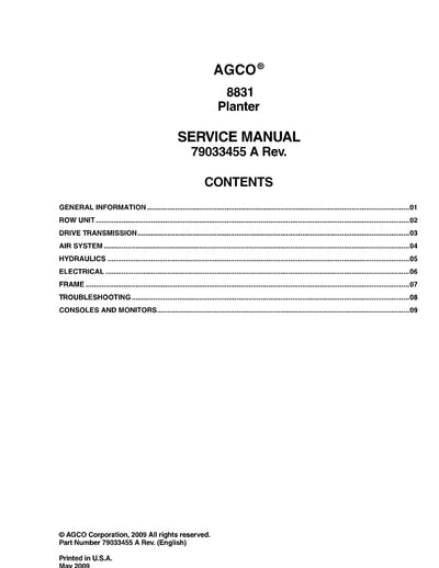 AGCO 8831 Planter Service Manual - PDF Download