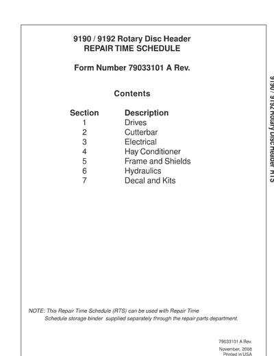 AGCO 9192 Rotary Disc Header With Roll Conditioner Repair Time Schedule - PDF Download