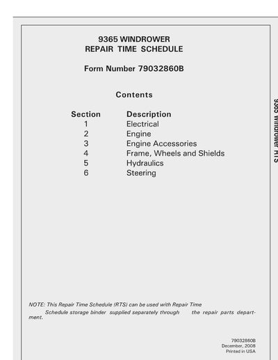 AGCO 9365 Windrower Repair Time Schedule - PDF Download