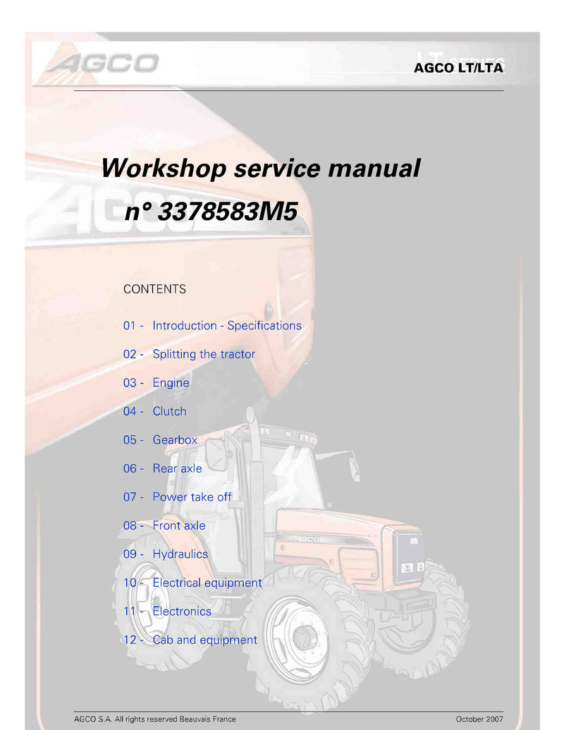 AGCO LT85A Tractor Workshop Service Manual - PDF Download