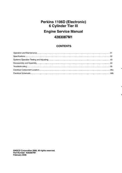 AGCO Perkins 1106D (ELECTRONIC) 6 Cylinder Tier III Engine Service Manual