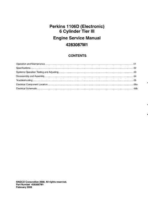 AGCO Perkins 1106D (ELECTRONIC) 6 Cylinder Tier III Engine Service Manual