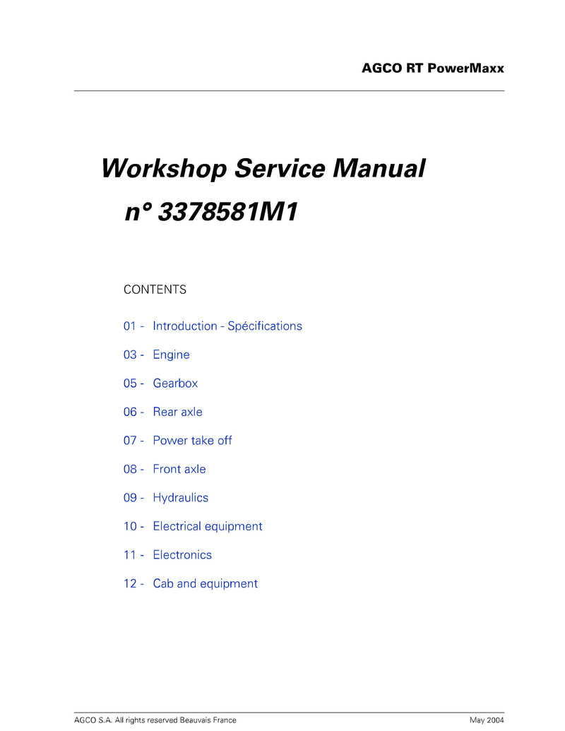 AGCO RT120A Tractor Powermaxx CVT Workshop Service Manual - PDF Download