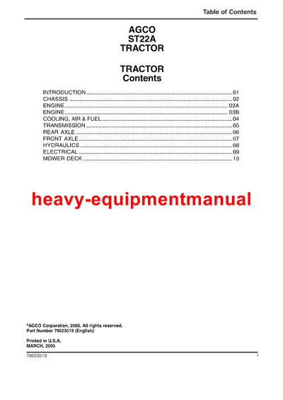 AGCO ST22A Tractor Workshop Service Repair Manual Download