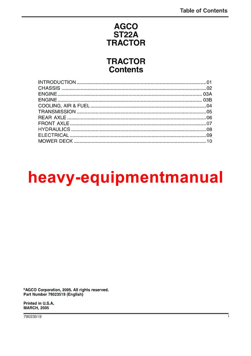 AGCO ST22A Tractor Workshop Service Repair Manual Download