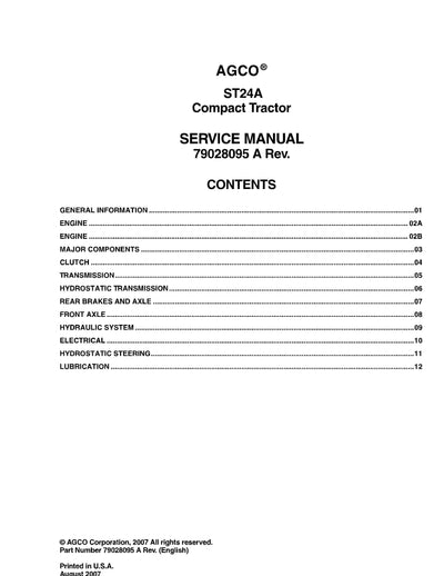 AGCO ST24A Compact Tractor Service Manual - PDF Download