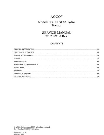AGCO ST30X Hydro Compact Tractor Service Manual - PDF Download