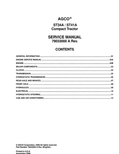 AGCO ST34A Tractor Service Manual - PDF Download