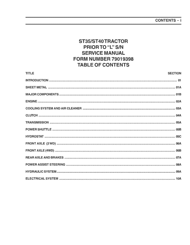 AGCO ST40 Prior TO "L" S/N Compact Tractor Service Manual - PDF Download
