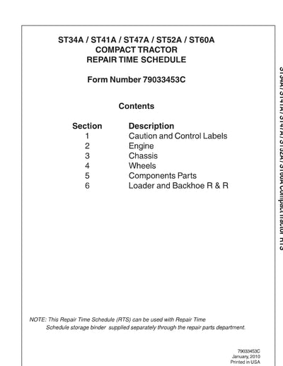 AGCO ST60A Compact Tractor Repair Time Schedule - PDF Download